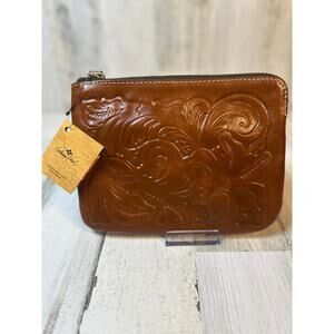 NWT Patricia Nash Florence Brown Embossed Leather Wristlet Pouch P28307